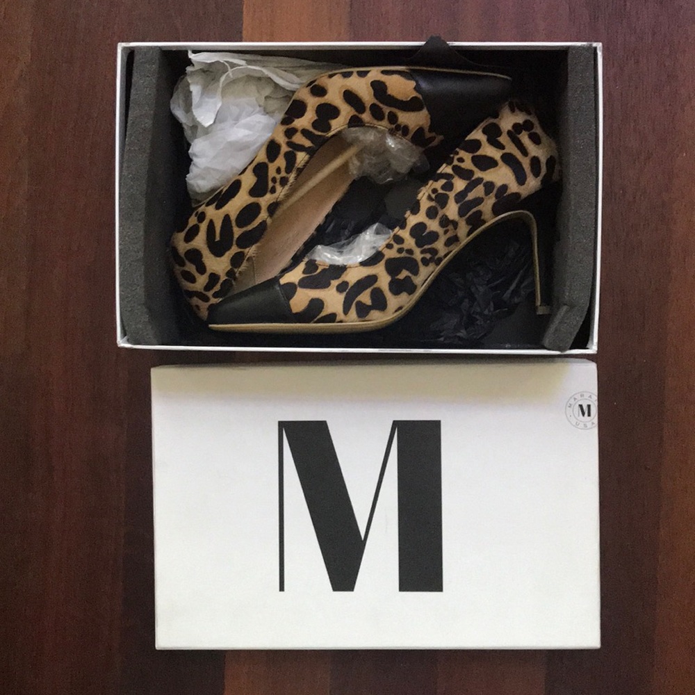 Size 8 leopard pony hair leather pumps by Marais.